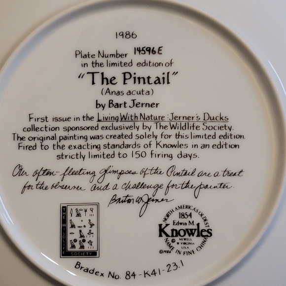"The Pintail" collector plate by Bart Jerner - Picture 3 of 3